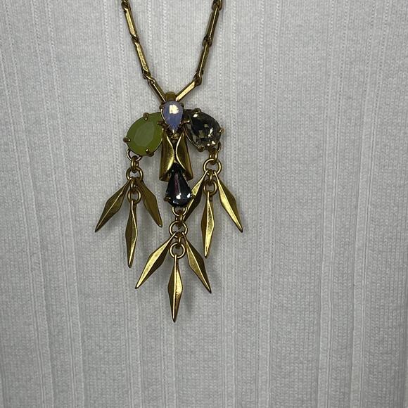 J. Crew JCREW long burnished gold tone pendant necklace signed jewelry boho - Picture 8 of 14